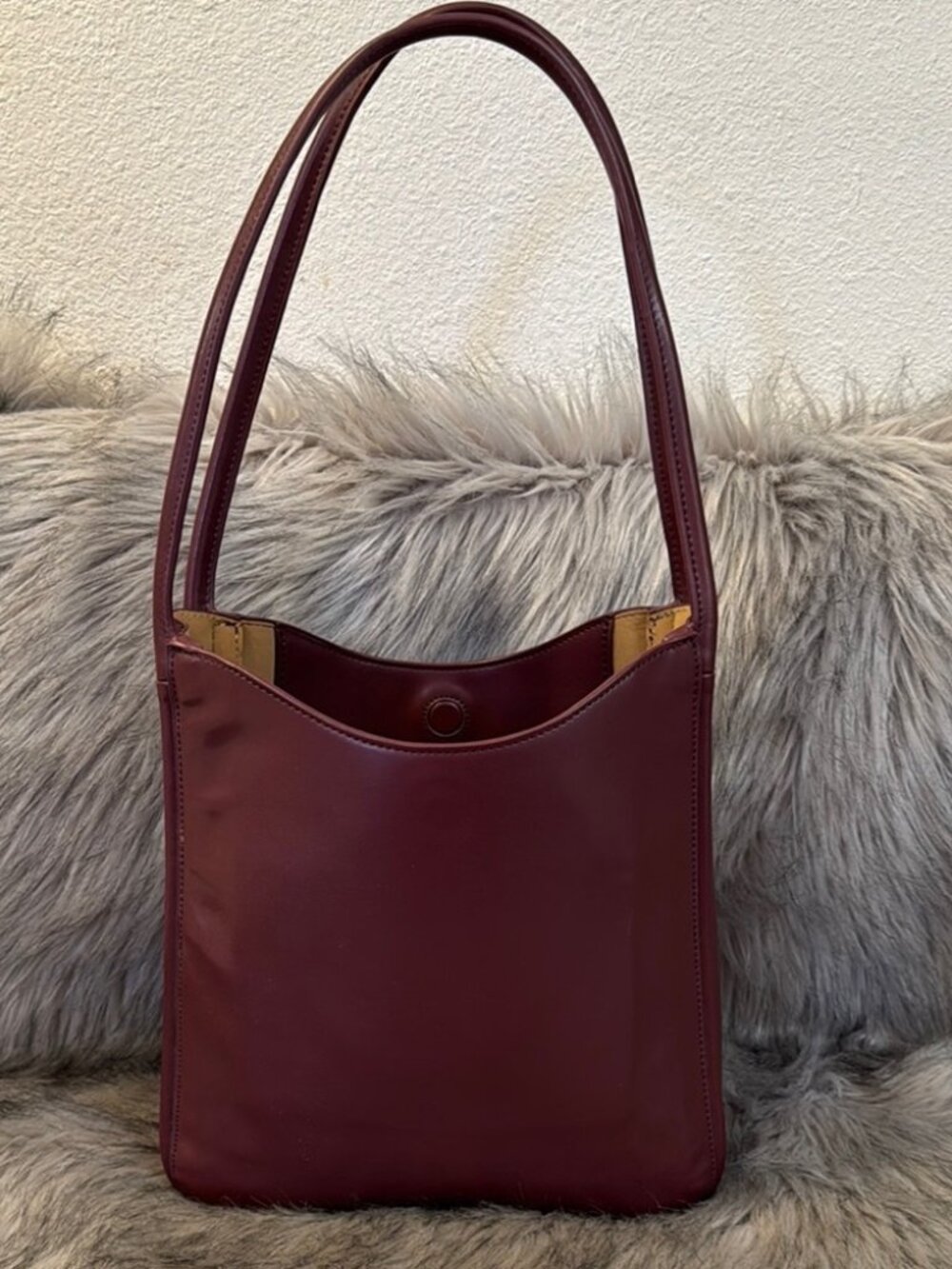 The Row N/S Park Leather Shoulder Bag in Burgundy with Adjustable Strap and Magn